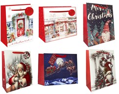 Set of 6 Large Christmas Gift Bags with Ribbon Handle & Tag Mixed Designs 13x10 Set of 6 Large Christmas Gift Bags with Ribbon Handle & Tag Mixed Designs 13x10