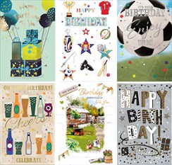 6 x Birthday Cards Assorted Multipack Male Various Designs 7.75x5.25"