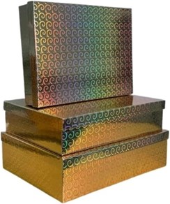 Set Of 3 Christmas Holographic Nested Shirt Gift Boxes Metallic Rose Gold Swirls