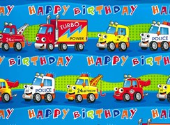 Boy's Bright Trucks and Cars Wrapping Paper - 1 Sheet & Matching Gift Tag