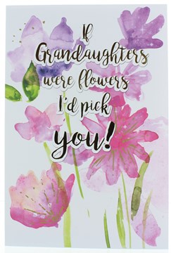 Granddaughter Birthday Card - Pink & Purple Flowers With Gold Foil Writing 9x6"