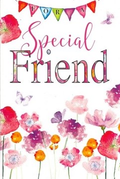 Special Friend Birthday Card - Bright Poppies and Butterflies with Glitter 9"x6"
