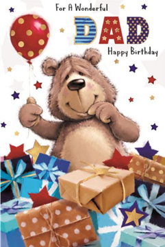 Dad Birthday Card - Bear holding Balloon with Stars and Gold Foil 9" x 6"