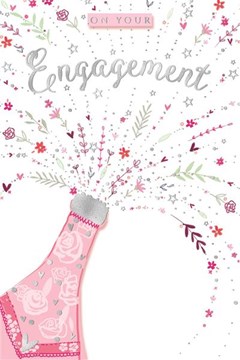 Engagement Card - Champagne Bottle with Flowers and Silver Foil 9x6"