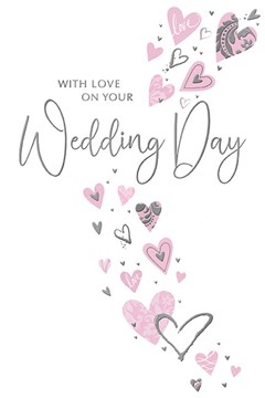 Wedding Day Card - Congratulations Pink Hearts with Silver Foil Writing 9x6" Wedding Day Card - Congratulations Pink Hearts with Silver Foil Writing 9x6"