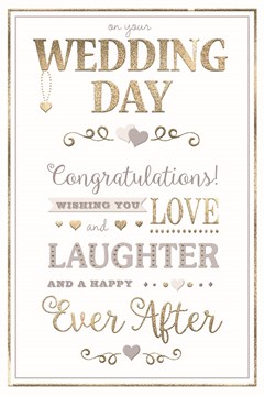 Wedding Day Card - Congratulations Gold and Silver Writing with Gold Foil 9x6"