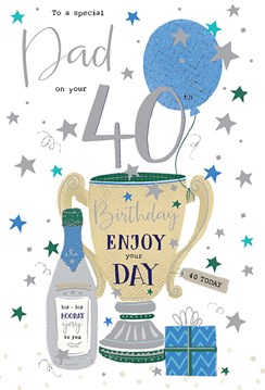 ICG Dad 40th Birthday Card - Champagne and Trophy with Silver Foil 9" x 6"