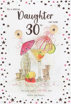 daughter 30th birthday card cocktail with balloons and rose gold foil 9" x 6" daughter 30th birthday card