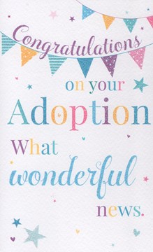 ICG On Your Adoption Greetings Card - Pale Pastel Bunting & Stars 7.75" x 4.75"