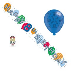 Age 8 Unisex Birthday Party Pack - 8th Banner, Balloons, Number Candle