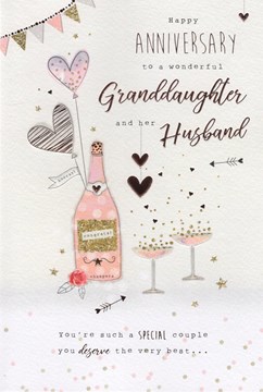 ICG Granddaughter & Husband Wedding Anniversary Card - Champagne 9x6"