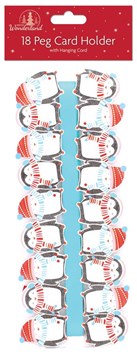 Pack Of 18 Novelty Christmas Card Holder Pegs & Blue Ribbon - Festive Penguins