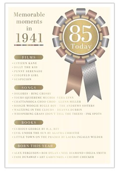 2026 85th Birthday Card 1941 Was A Special Year Age 85 White with Gold Foil 2026 85th Birthday Card 1941 Was A Special Year Age 85 White with Gold Foil