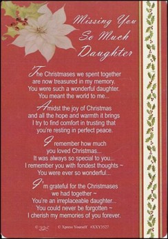 Loving Memory Christmas Graveside Memorial Card - Missing You Daughter 6" x 4"