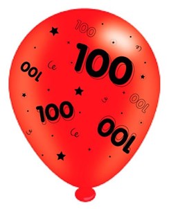 Pack Of 8 Multicoloured 100th Birthday Air Fill/Helium Party Balloons - Age 100