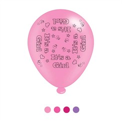 Pack Of 8 Pink It's A Girl New Baby Latex Party Balloons - Air Fill or Helium