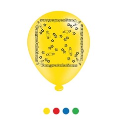 Pack Of 8 Multicoloured Congratulations Latex Party Balloons - Air Fill/Helium