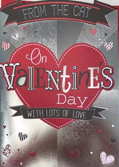 From The Cat Valentine's Day Card - 3D Red Heart with Silver Foil 7x5.25" From The Cat Valentine's Day Card - 3D Red Heart with Silver Foil 7x5.25"