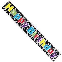Happy Birthday Foil Party Banner - Happy Birthday - Black & Multicoloured Text