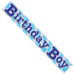 Blue and Silver Foil Birthday Boy Party Banner with Stars