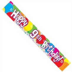 Age 9 Unisex Muticoloured Foil Party Banner - Happy 9th Birthday - Boy or Girl