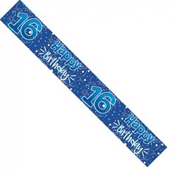 Age 16th Boy Foil Party Banner - Blue Silver 16 Happy Birthday