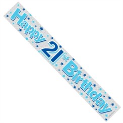 Age 21 Male Blue & Silver Foil Party Banner - Happy 21st Birthday