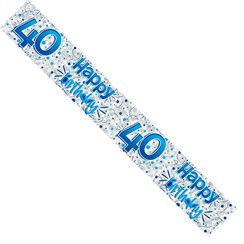 Age 40th Male Blue & Silver Foil Birthday Party Banner - 40 Happy Birthday