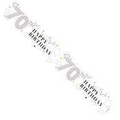 Age 70 Unisex Foil Party Banner - Happy 70th Birthday - White & Silver Stars