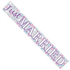 Just Married  Silver Foil Party Banner - White Just Married