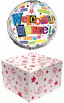 Round 18" Welcome Home Foil Helium Balloon In Box - Multicoloured Text & Stars