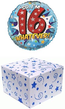 Round 18" 16th Birthday Foil Helium Balloon In Box - Age 16 Boy Text & Stars
