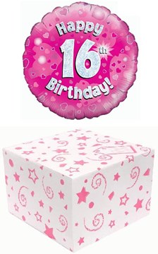 Round 18" 16th Birthday Foil Helium Balloon In Box - Pink Silver Happy 16th
