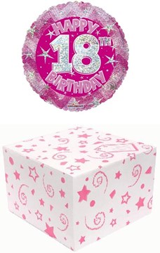 Round 18" 18th Birthday Foil Helium Balloon In Box - Age 18 Female Pink Stars