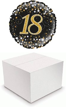 Round 18" 18th Birthday Foil Helium Balloon In Box - Age 18 Unisex Black & Gold