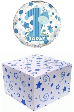 Round 18" 1st Birthday Foil Helium Balloon In Box - Age 1 Boy Giraffe