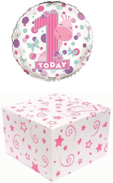 Round 18" 1st Birthday Foil Helium Balloon In Box - Pink Age 1 Girl