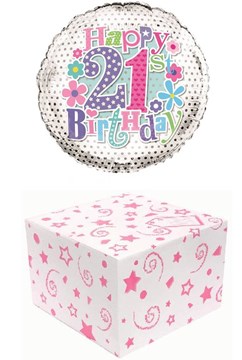 Round 18" 21st Birthday Foil Helium Balloon In Box - Age 21 Female Pink Lilac