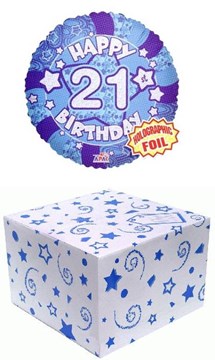 Round 18" 21st Birthday Foil Helium Balloon In Box - Age 21 Male Blue Stars