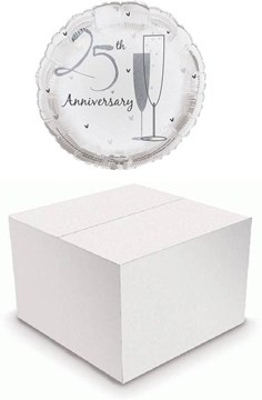 Round 18" 25th Anniversary Foil Helium Balloon In Box - Silver Champagne Flutes