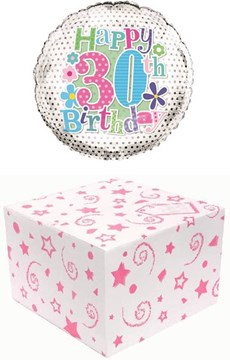 Round 18" 30th Birthday Foil Helium Balloon In Box - Age 30 Female Pink Stars