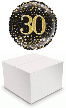 Round 18" 30th Birthday Foil Helium Balloon In Box - Age 30 Unisex Black & Gold