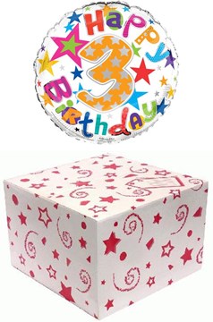 Round 18" 3rd Birthday Foil Helium Balloon In Box - Age 3 Unisex Bright Stars