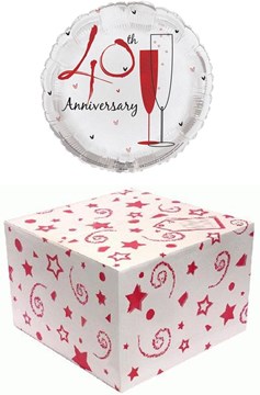 Round 18" 40th Anniversary Foil Helium Balloon In Box - Ruby Champagne Flutes