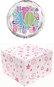 Round 18" 40th Birthday Foil Helium Balloon In Box - Age 40 Female Pink Stars