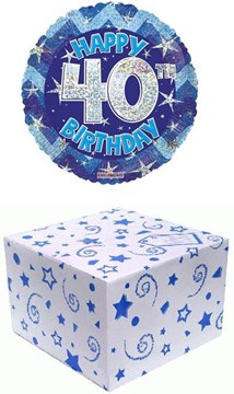 Round 18" 40th Birthday Foil Helium Balloon In Box - Age 40 Male Blue Stars