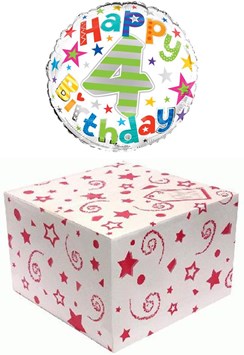 Round 18" 4th Birthday Foil Helium Balloon In Box - Age 4 Unisex Bright Stars