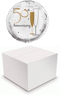 Round 18" 50th Anniversary Foil Helium Balloon In Box - Golden Champagne Flutes