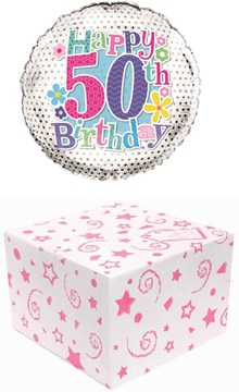 Round 18" 50th Birthday Foil Helium Balloon In Box - Age 50 Female Flowers