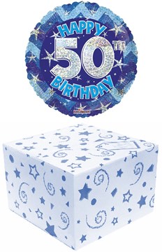 Round 18" 50th Birthday Foil Helium Balloon In Box - Age 50 Male Blue Stars